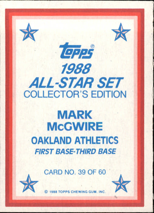 1988 Topps Glossy Send-Ins #39 Mark McGwire back image