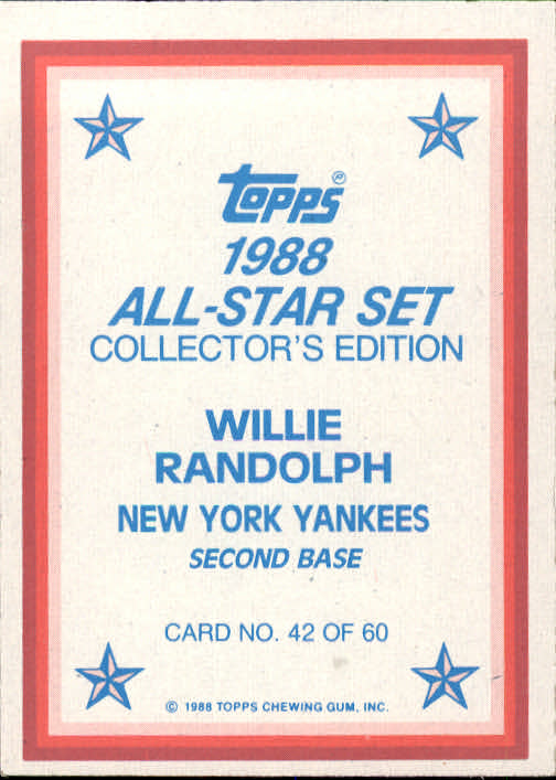 1988 Topps Glossy Send-Ins #42 Willie Randolph back image