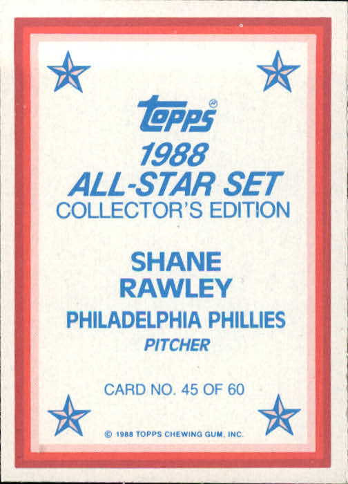 1988 Topps Glossy Send-Ins #45 Shane Rawley back image