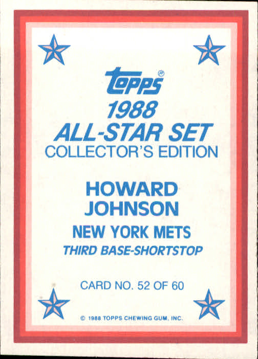 1988 Topps Glossy Send-Ins #52 Howard Johnson back image