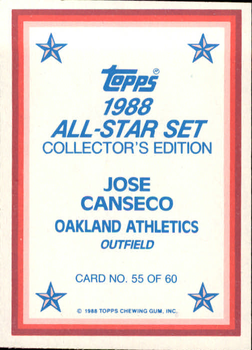 1988 Topps Glossy Send-Ins #55 Jose Canseco back image