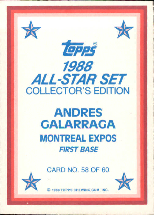 1988 Topps Glossy Send-Ins #58 Andres Galarraga back image