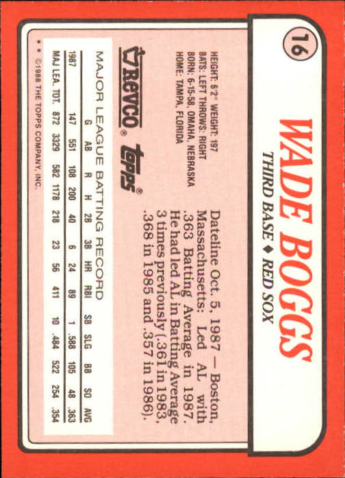 1988 Topps Revco League Leaders #16 Wade Boggs back image