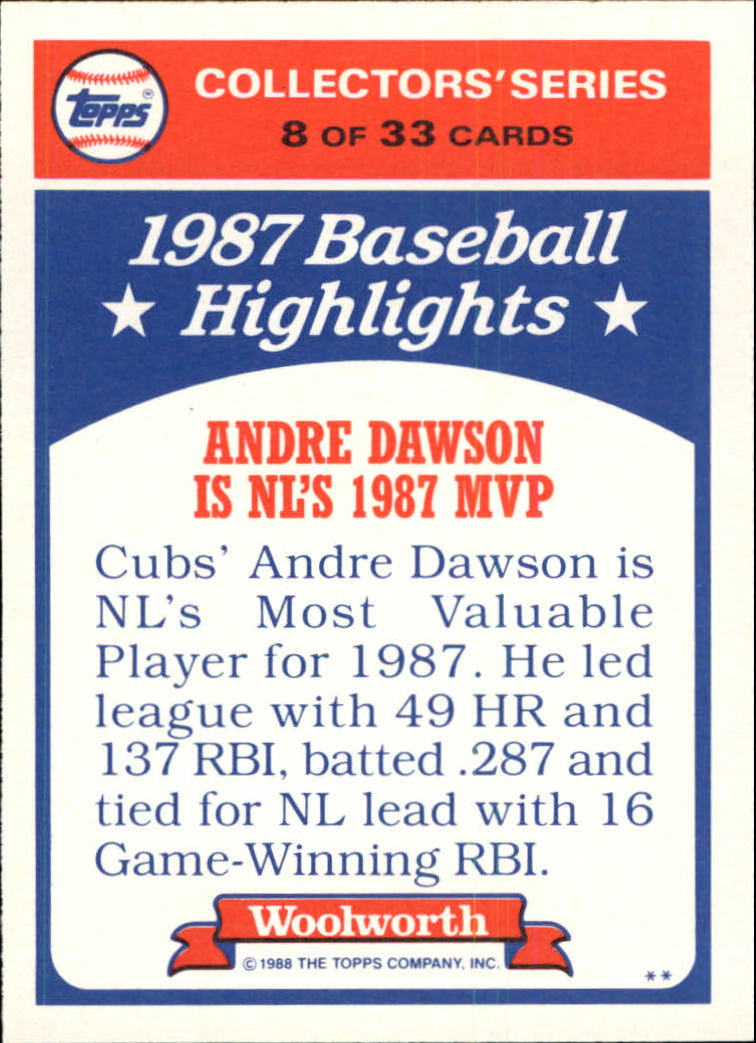 1988 Woolworth's Topps #8 Andre Dawson back image