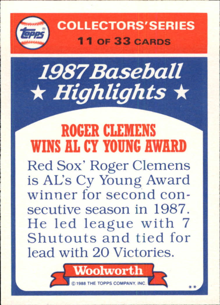 1988 Woolworth's Topps #11 Roger Clemens back image