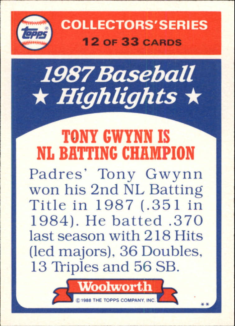 1988 Woolworth's Topps #12 Tony Gwynn back image