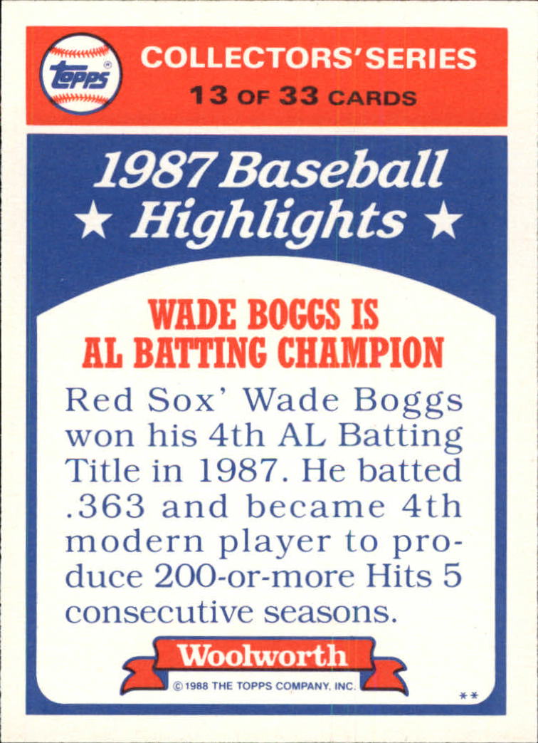 1988 Woolworth's Topps #13 Wade Boggs back image