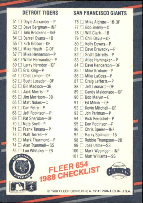 A0385- 1988 Fleer Baseball Cards 496-660 +Inserts -You Pick- 15+ FREE US SHIP - Picture 304 of 315