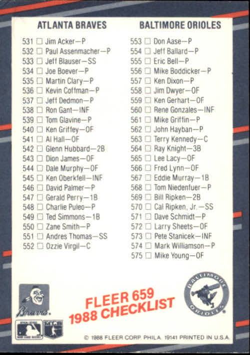 A0385- 1988 Fleer Baseball Cards 496-660 +Inserts -You Pick- 15+ FREE US SHIP - Picture 312 of 315