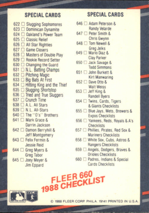 A0385- 1988 Fleer Baseball Cards 496-660 +Inserts -You Pick- 15+ FREE US SHIP - Picture 314 of 315