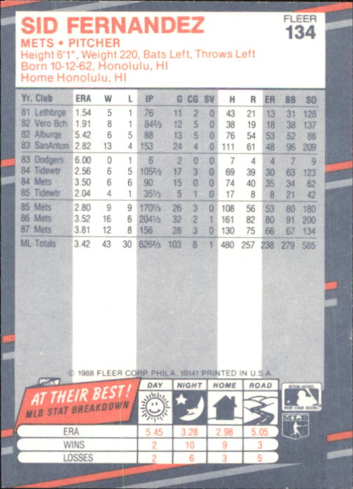 B2232- 1988 Fleer Glossy Baseball Card #s 1-250 -You Pick- 15+ FREE US SHIP - Picture 259 of 482