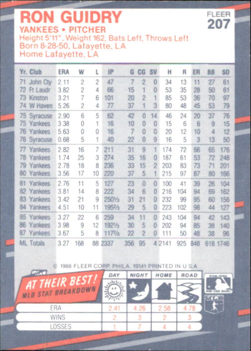 B2232- 1988 Fleer Glossy Baseball Card #s 1-250 -You Pick- 15+ FREE US SHIP - Picture 401 of 482
