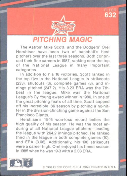 1988 Fleer Glossy #632 Pitching Magic/Mike Scott/Orel Hershiser back image