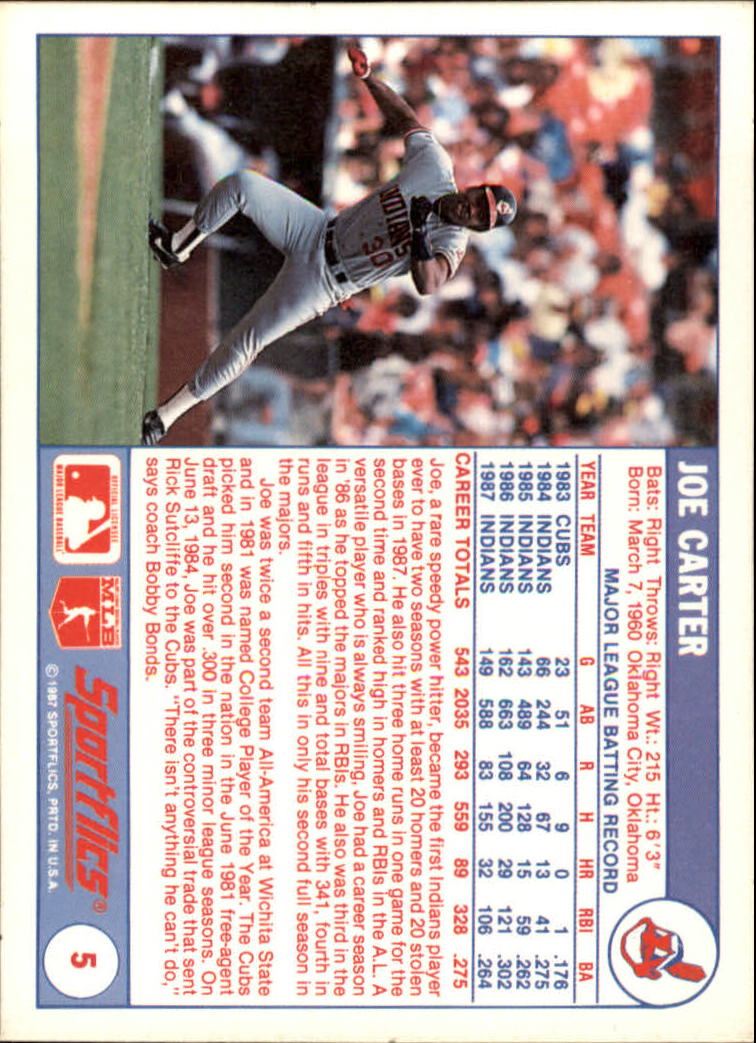 1988 Sportflics #5 Joe Carter back image