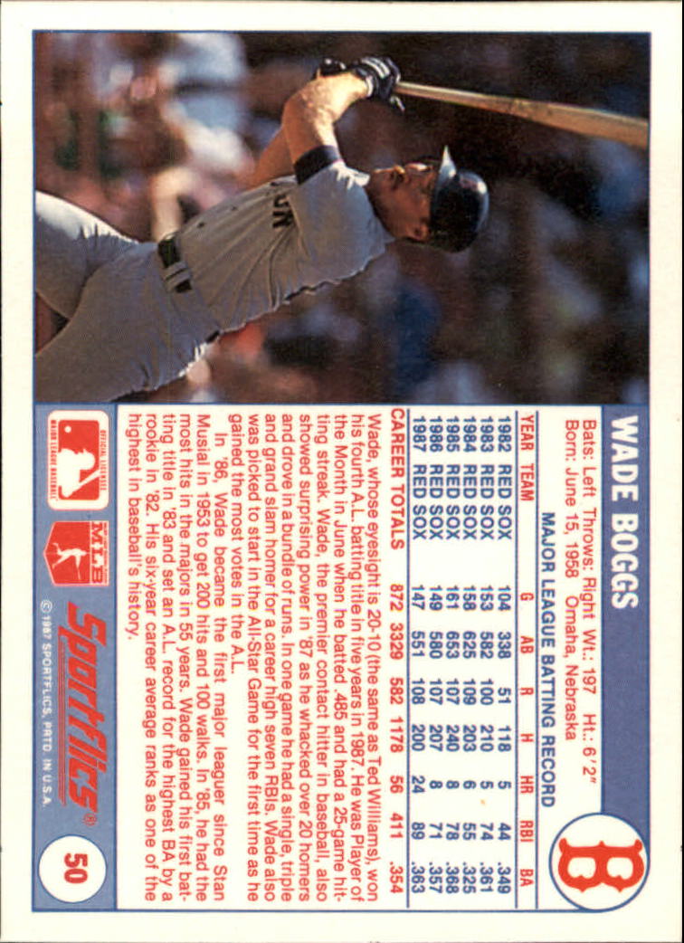 1988 Sportflics #50 Wade Boggs back image