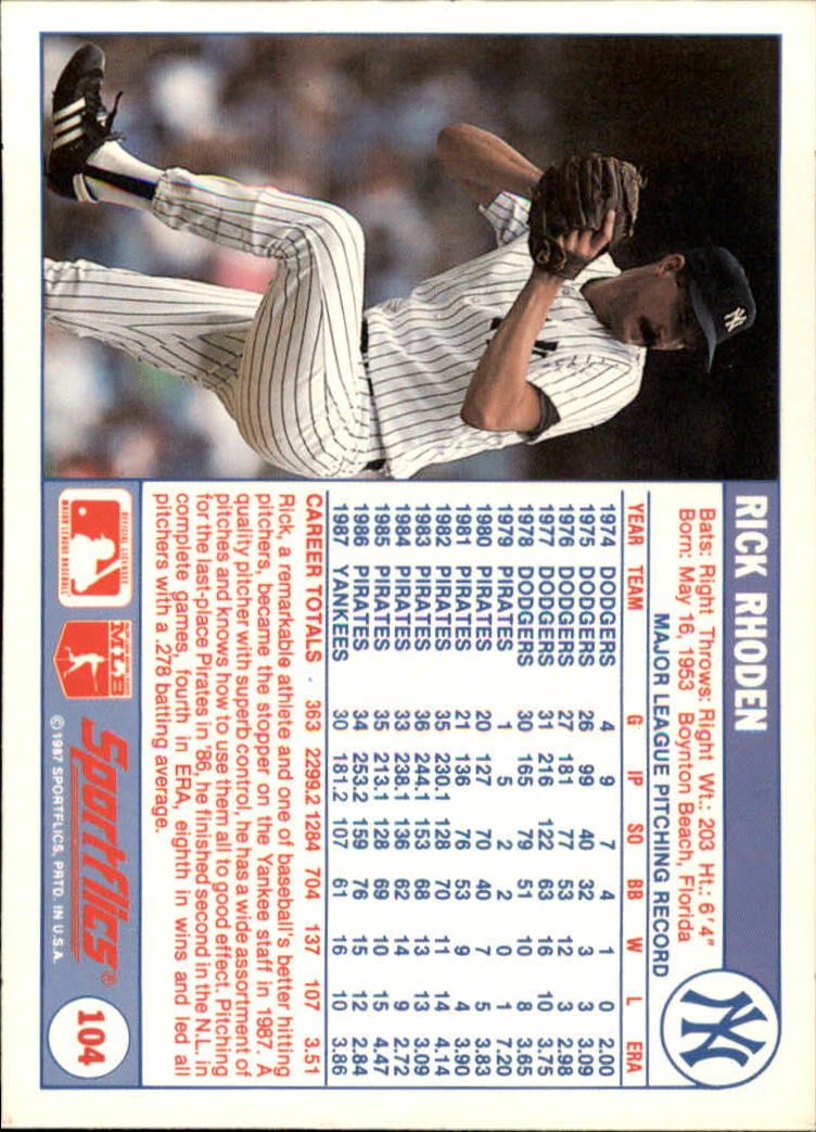 1988 Sportflics #104 Rick Rhoden back image