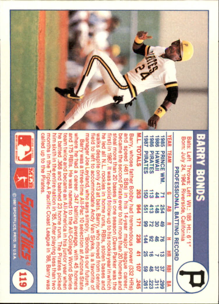 1988 Sportflics #119 Barry Bonds back image