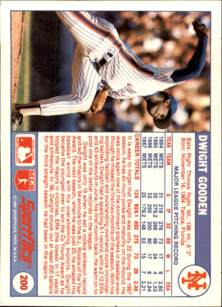 1988 Sportflics #200 Dwight Gooden back image