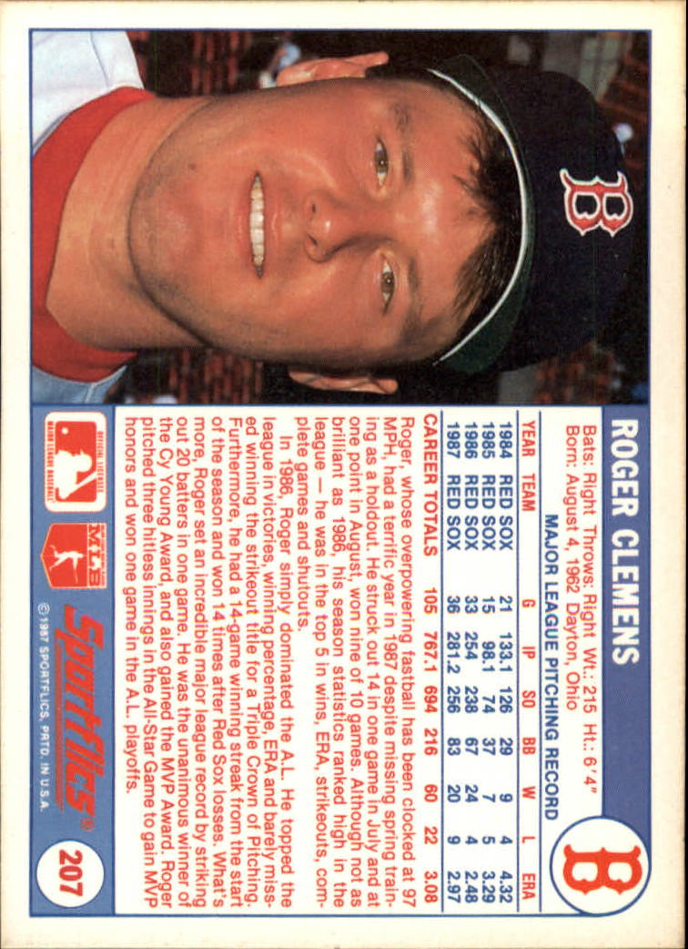 1988 Sportflics #207 Roger Clemens back image