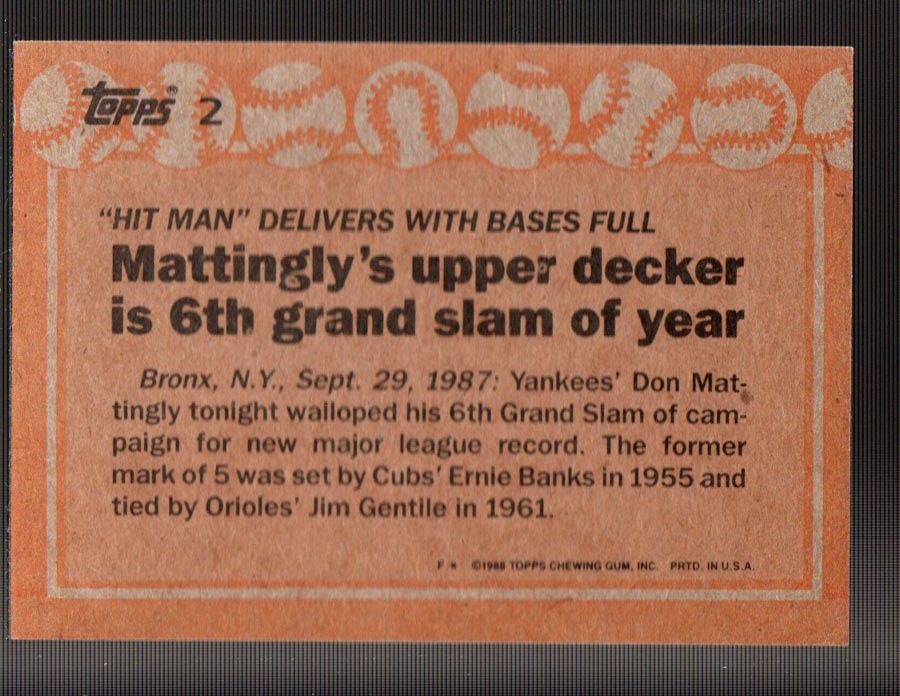 1988 Topps #2 Don Mattingly RB back image