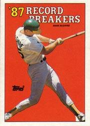 1988 Topps #3A Mark McGwire RB/Rookie Homer Record/White spot behind/left foot