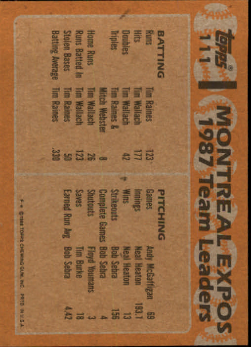 1988 Topps #111 Hubie Brooks/Vance Law TL back image