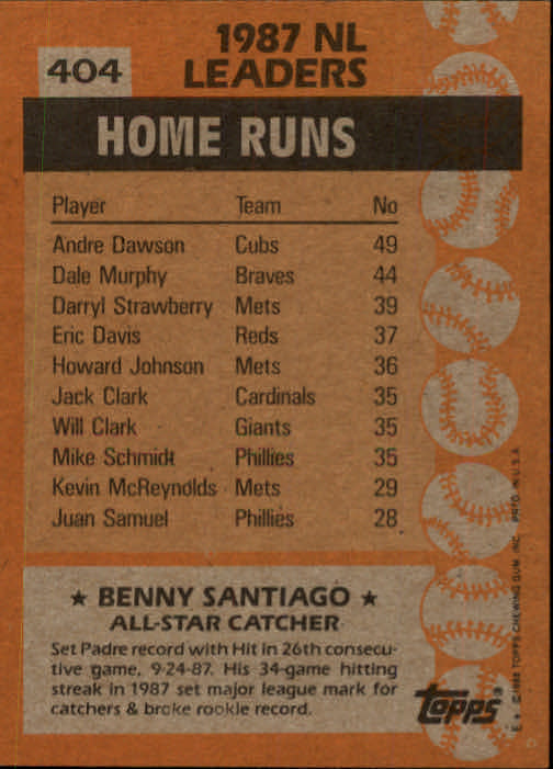 1988 Topps #404 Benny Santiago AS back image