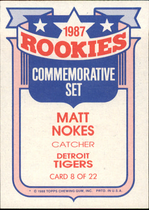 1988 Topps Rookies #8 Matt Nokes back image