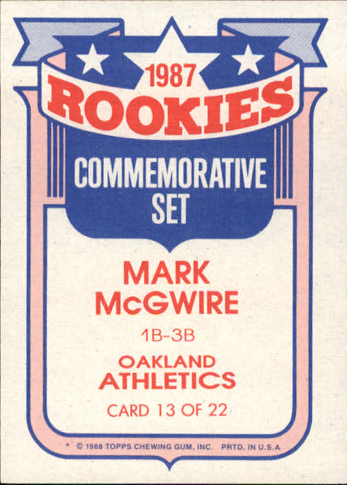 1988 Topps Rookies #13 Mark McGwire back image