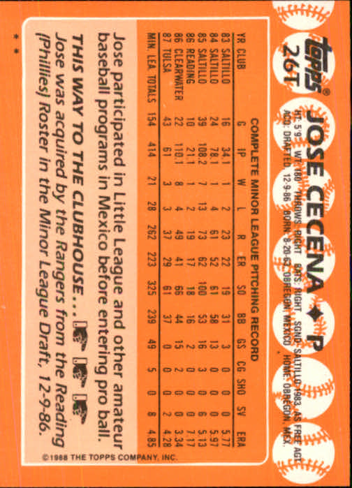 1988 Topps Traded #26T Jose Cecena back image