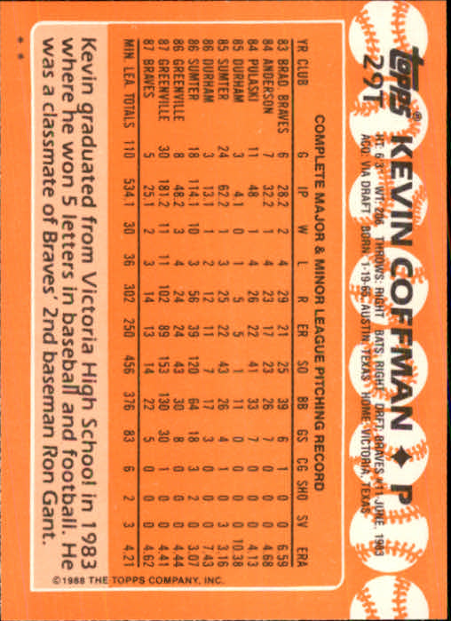 1988 Topps Traded #29T Kevin Coffman back image
