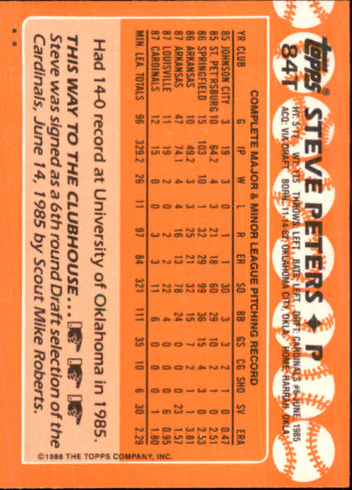1988 Topps Traded #84T Steve Peters back image