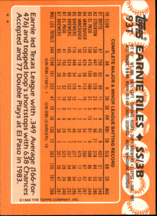 1988 Topps Traded #93T Ernie Riles back image