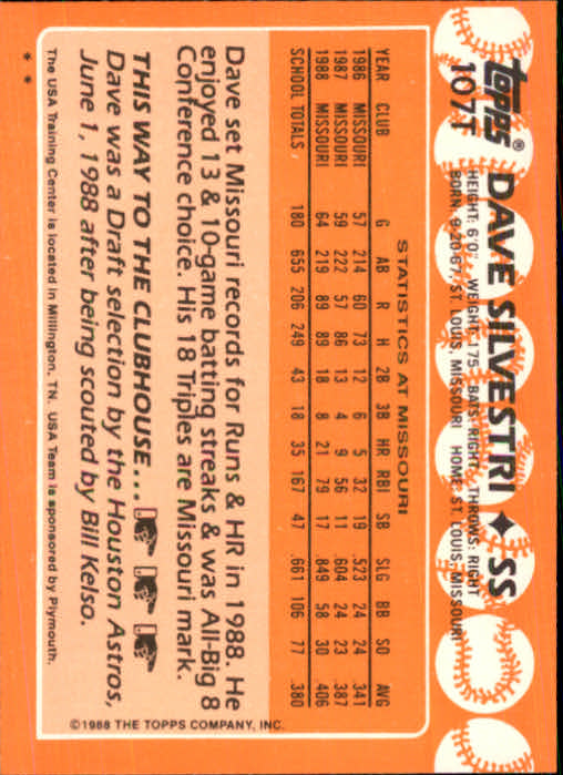 1988 Topps Traded #107T Dave Silvestri OLY XRC back image