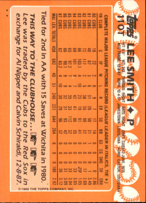 1988 Topps Traded #110T Lee Smith back image