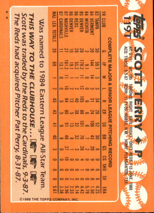 1988 Topps Traded #119T Scott Terry back image