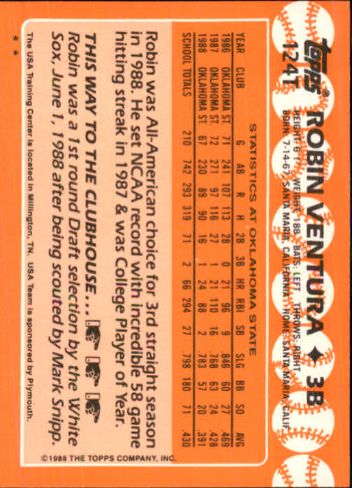 1988 Topps Traded #124T Robin Ventura OLY XRC back image