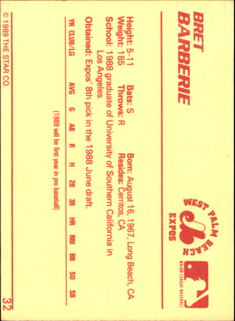 1989 Star #32 Bret Barberie back image
