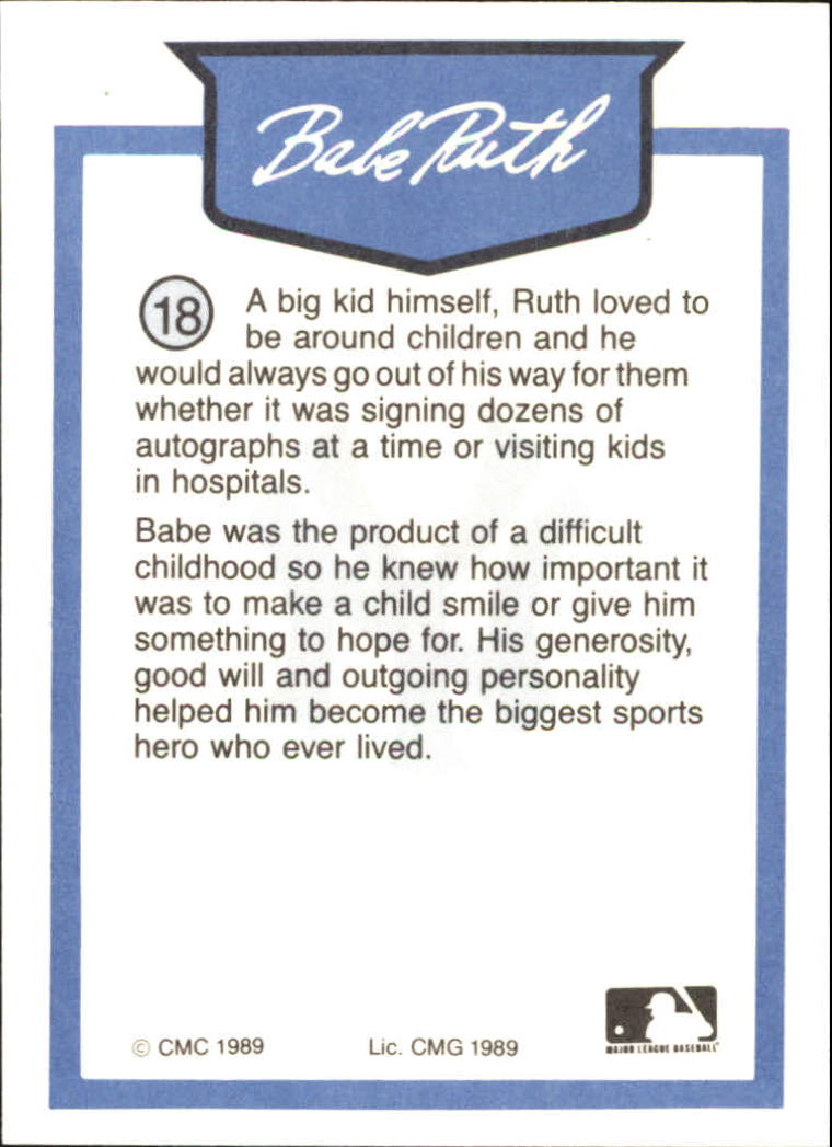 1989 CMC Ruth #18 Babe Ruth/Signing autographs/for the kids back image