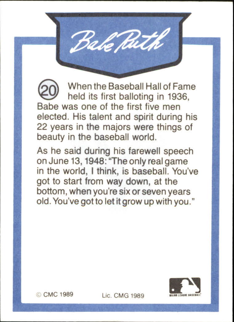 1989 CMC Ruth #20 Babe Ruth/Hall of Fame Plaque back image
