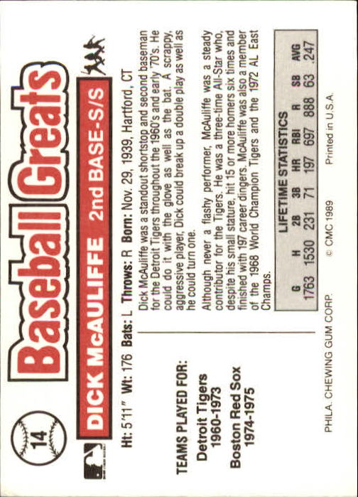 1989 Swell Baseball Greats #14 Dick McAuliffe back image
