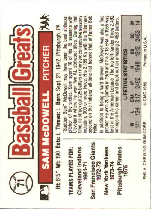 B3453- 1989 Swell Baseball Greats Card #s 1-135 -You Pick- 15+ FREE US SHIP - Picture 139 of 263