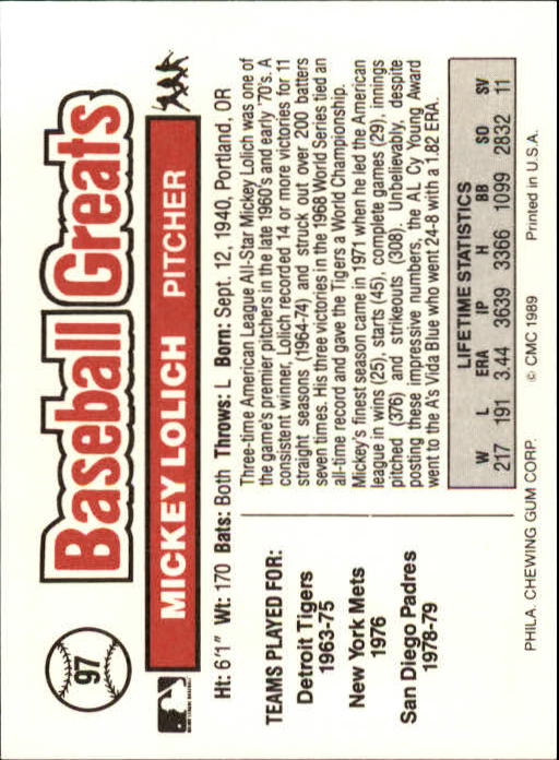 B3453- 1989 Swell Baseball Greats Card #s 1-135 -You Pick- 15+ FREE US SHIP - Picture 191 of 263