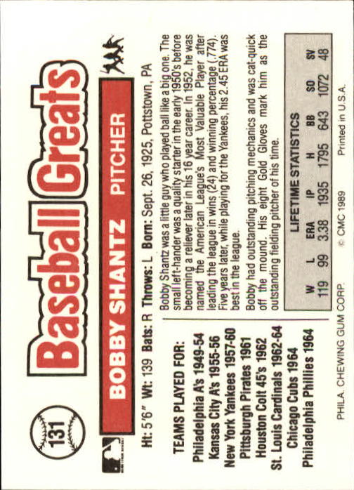1989 Swell Baseball Greats #131 Bobby Shantz back image