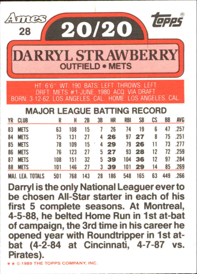 1988 Star Strawberry Glossy #2 Darryl Strawberry/Minor League Stats - NM-MT