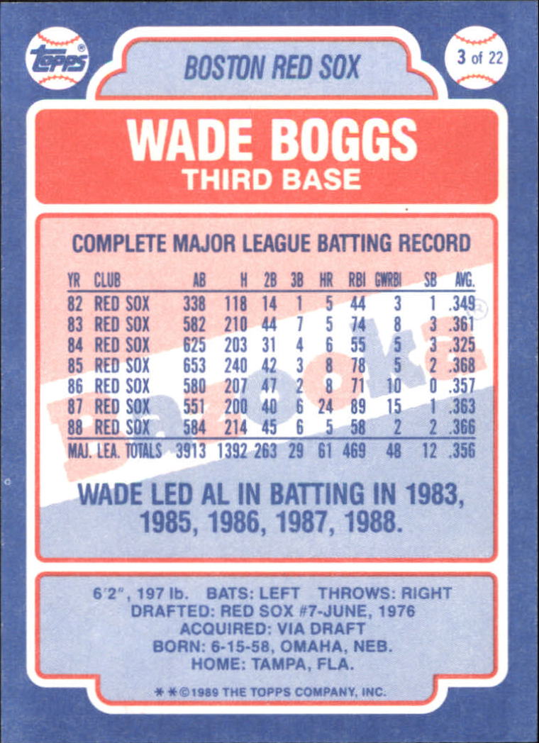 1989 Bazooka #3 Wade Boggs back image