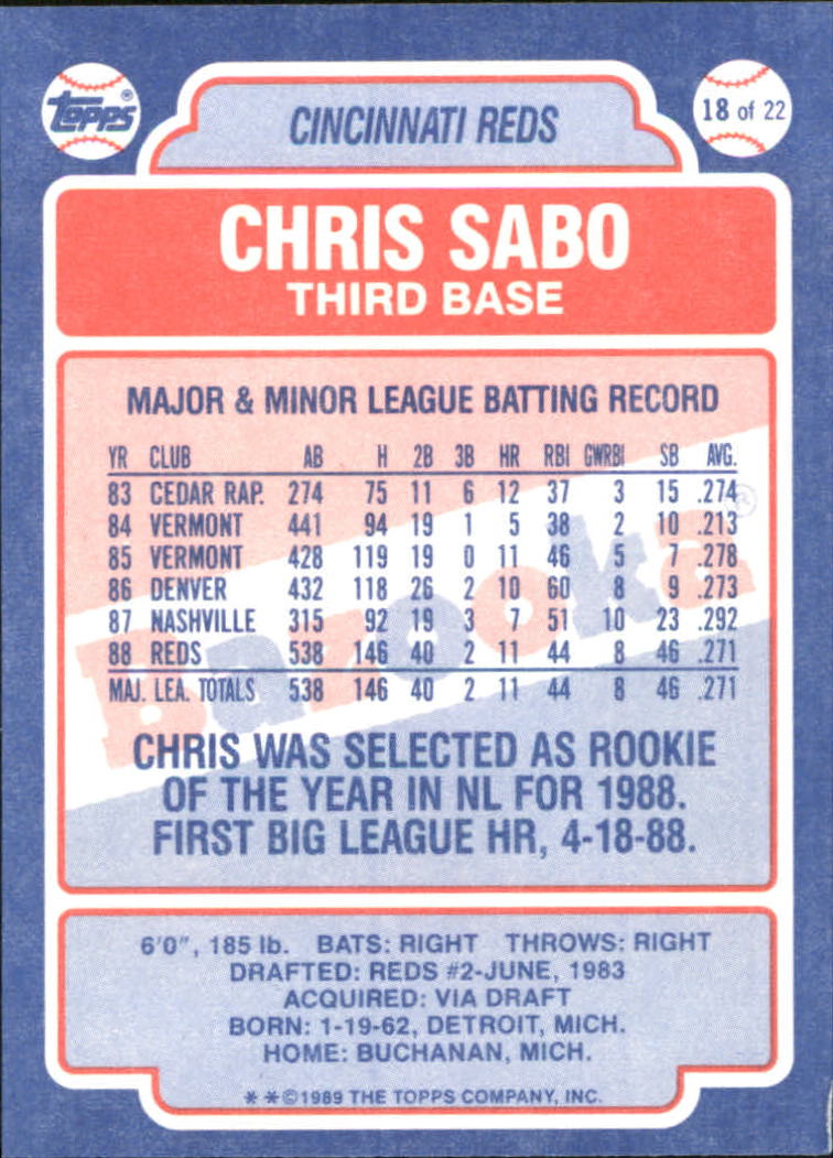 1989 Bazooka #18 Chris Sabo back image