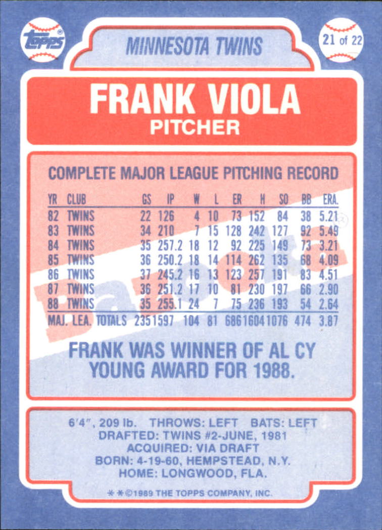 1989 Bazooka #21 Frank Viola back image
