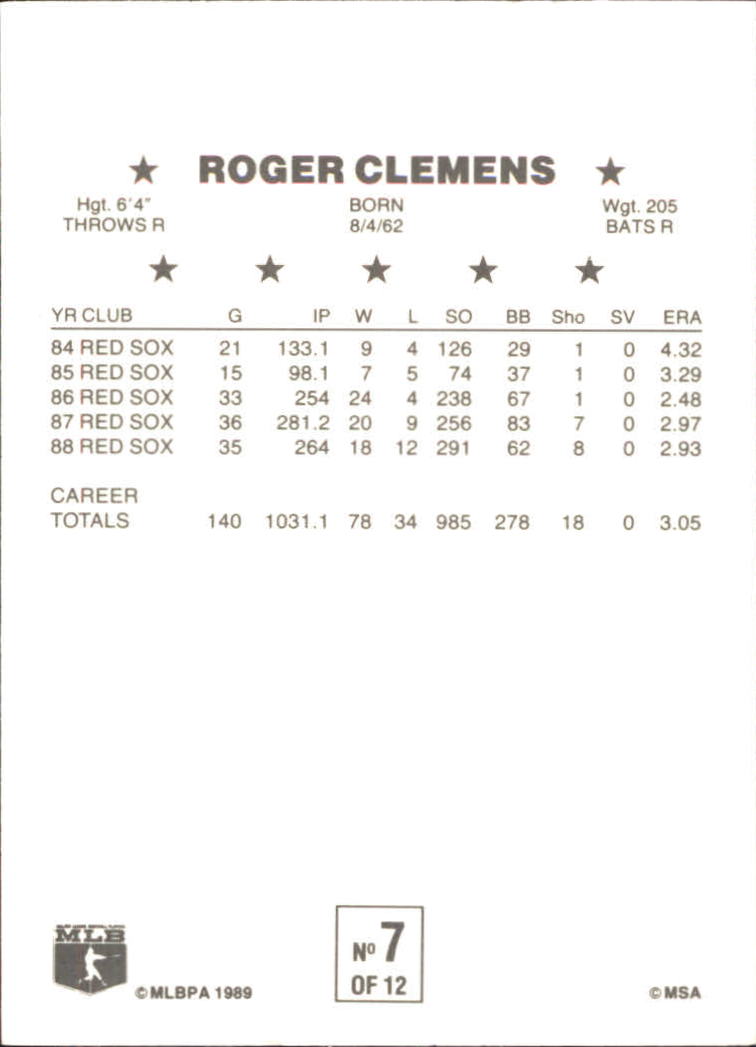 1989 Cereal Superstars #7 Roger Clemens back image