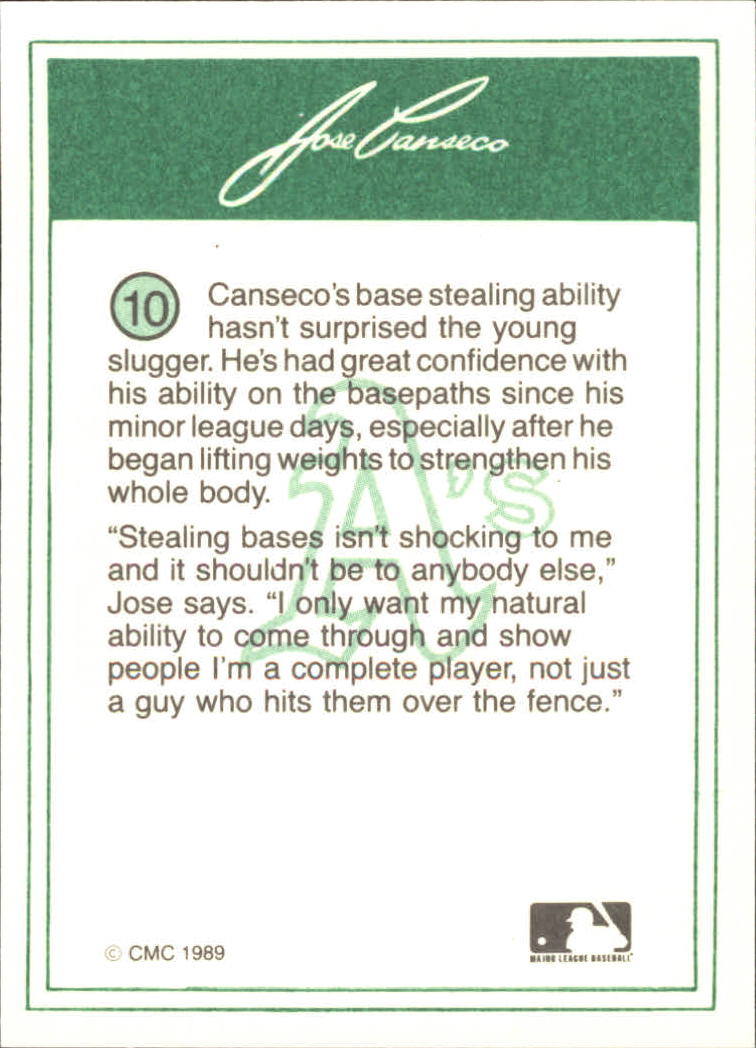 1989 CMC Canseco #10 Jose Canseco/Taking a lead off/first base back image